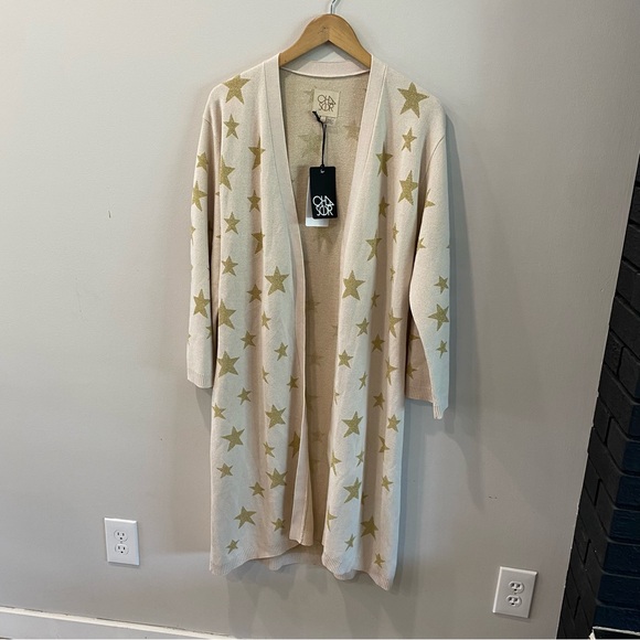 NWT Chaser metallic star knit duster Cream/gold size M/L - Picture 4 of 9